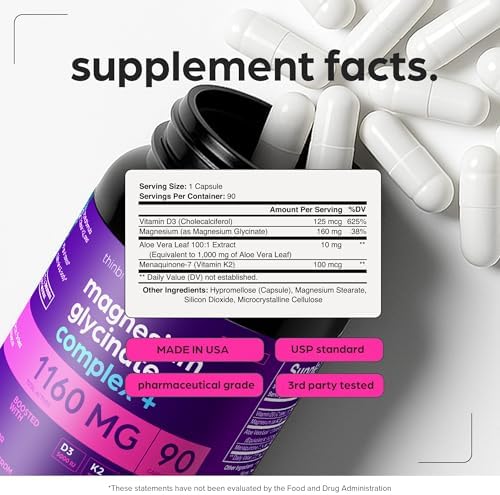Glicinato de Magnesio 1160mg + Aloe Vera, Complejo D3 y K2, 90 Cápsulas - Alta Absorción, No Laxante - Soporte para Función Muscular y Metabolismo - imagen 8