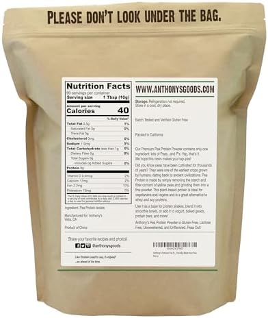 Proteína de Guisante Premium de Anthony's, 2 lb, Vegana, Sin Gluten, Sin Sabor, Apta para Keto, Hecha de Guisantes - imagen 2
