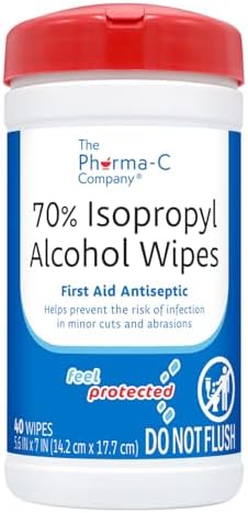 Toallitas de Alcohol Isopropílico al 70% - Pharma-C Company [Paquete de 6 - 40 piezas por envase] - Limpiador Antiséptico para ros Auxilios con Tapa - imagen 2
