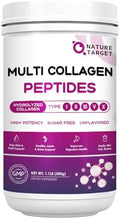NATURE TARGET Polvo de Péptidos de Colágeno Múltiple - Tipos I, II, III, V, X - Colágeno Hidrolizado con Vitamina C y Ácido Hialurónico, Apoya Piel, - imagen 1