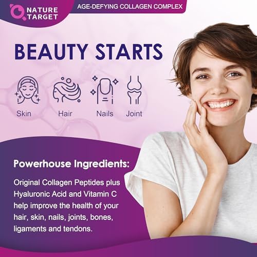 NATURE TARGET Polvo de Péptidos de Colágeno Múltiple - Tipos I, II, III, V, X - Colágeno Hidrolizado con Vitamina C y Ácido Hialurónico, Apoya Piel, - imagen 4