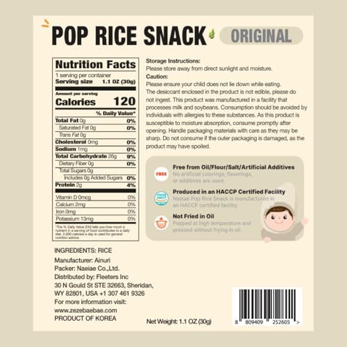 Naeiae Snack de Arroz Pop para Bebés y Niños Pequeños (100% Arroz Coreano, Sin Gluten, Sin Aceite) Alimento Saludable para Dentición, 5 Paquetes - imagen 2