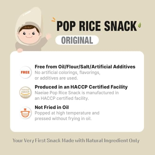 Naeiae Snack de Arroz Pop para Bebés y Niños Pequeños (100% Arroz Coreano, Sin Gluten, Sin Aceite) Alimento Saludable para Dentición, 5 Paquetes - imagen 4