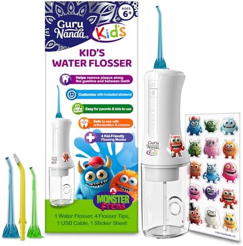 Hilo Dental Portátil GuruNanda para Niños - 4 Modos, 4 Boquillas, Temporizador de 2 Min, Tema Monster Frens, A partir de 6 Años - imagen 1