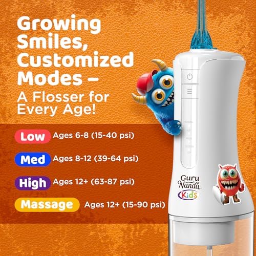 Hilo Dental Portátil GuruNanda para Niños - 4 Modos, 4 Boquillas, Temporizador de 2 Min, Tema Monster Frens, A partir de 6 Años - imagen 4