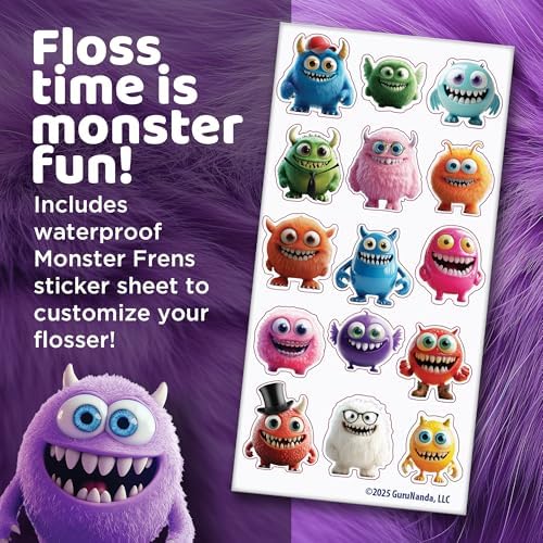 Hilo Dental Portátil GuruNanda para Niños - 4 Modos, 4 Boquillas, Temporizador de 2 Min, Tema Monster Frens, A partir de 6 Años - imagen 8