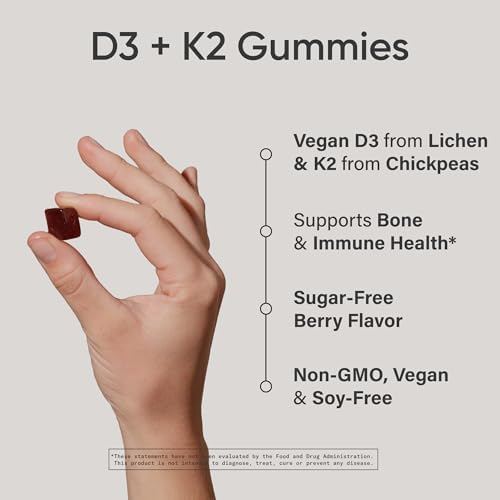 Gomitas Veganas Sin Azúcar Sports Research® con Vitamina D3 + K2 - 125mcg (5000iu) D y 100mcg K Mk7 - 60 Piezas para Huesos y Salud Inmunológica - imagen 2