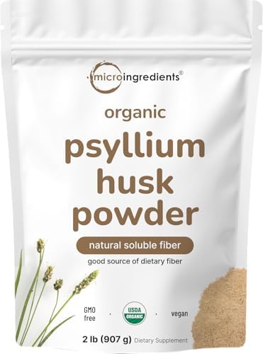 Micro Ingredients Polvo de Cáscara de Psyllium Orgánico, 2lbs (32oz) | Suplemento de Fibra Soluble Diaria | Origen India | No GMO, Amigable con Keto, - imagen 1
