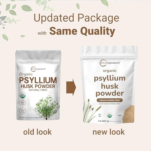 Micro Ingredients Polvo de Cáscara de Psyllium Orgánico, 2lbs (32oz) | Suplemento de Fibra Soluble Diaria | Origen India | No GMO, Amigable con Keto, - imagen 3