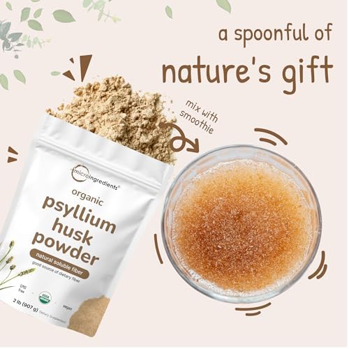 Micro Ingredients Polvo de Cáscara de Psyllium Orgánico, 2lbs (32oz) | Suplemento de Fibra Soluble Diaria | Origen India | No GMO, Amigable con Keto, - imagen 5