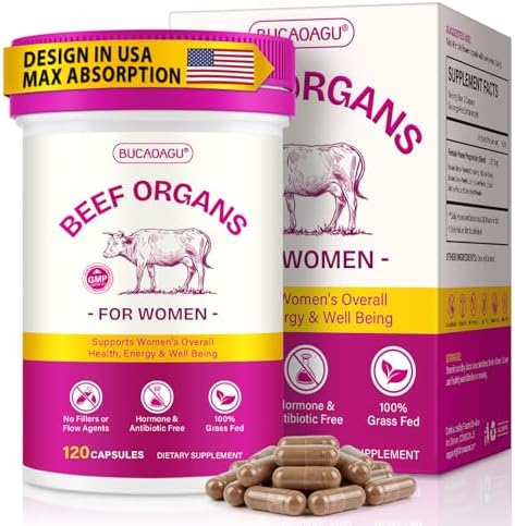 Suplemento de Órganos de Res para Mujeres - Hígado, Riñón, Corazón, Útero y Ovario de Res Alimentada con Pasto - Apoya Energía Femenina y Balance - imagen 1