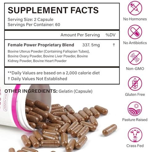 Suplemento de Órganos de Res para Mujeres - Hígado, Riñón, Corazón, Útero y Ovario de Res Alimentada con Pasto - Apoya Energía Femenina y Balance - imagen 5