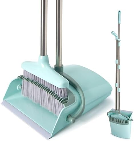 Juego de Escoba y Recogedor XXXFLOWER con Dientes de Limpieza, Mango de 55 para Barrer en Casa, Oficina y Cocina, Verde Azulado - imagen 1
