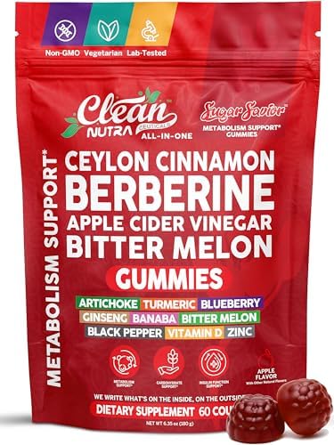Gomitas de Ceylon Cinnamon Berberina con Vinagre de Manzana, Alcachofa, Cúrcuma, Arándano y Ginseng - 60 piezas de Clean Nutra - imagen 1