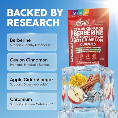 Gomitas de Ceylon Cinnamon Berberina con Vinagre de Manzana, Alcachofa, Cúrcuma, Arándano y Ginseng - 60 piezas de Clean Nutra - imagen 3