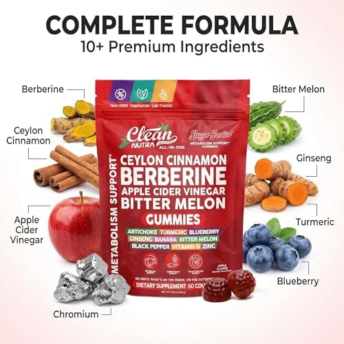 Gomitas de Ceylon Cinnamon Berberina con Vinagre de Manzana, Alcachofa, Cúrcuma, Arándano y Ginseng - 60 piezas de Clean Nutra - imagen 4