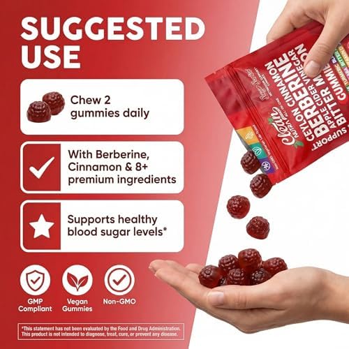 Gomitas de Ceylon Cinnamon Berberina con Vinagre de Manzana, Alcachofa, Cúrcuma, Arándano y Ginseng - 60 piezas de Clean Nutra - imagen 6