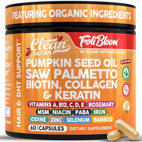 Cápsulas de Aceite de Semilla de Calabaza Clean Nutra + Suplementos de Biotina, Colágeno, MSM, Ácido Hialurónico y Más para el Cabello - 60 Píldoras - imagen 1