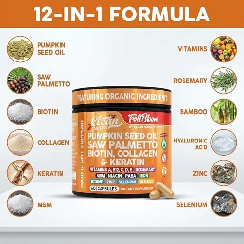 Cápsulas de Aceite de Semilla de Calabaza Clean Nutra + Suplementos de Biotina, Colágeno, MSM, Ácido Hialurónico y Más para el Cabello - 60 Píldoras - imagen 4