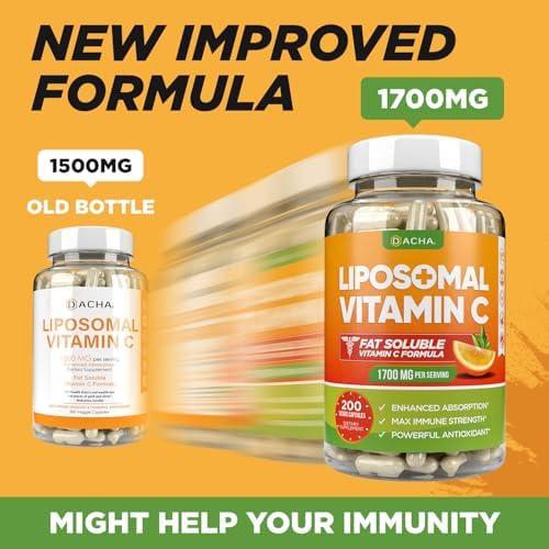 DACHA Vitamina C Liposomal Natural - 1700mg, 200 Cápsulas, Refuerza el Sistema Inmunológico y Colágeno, Alta Absorción, Vegetariano y Vegano - imagen 2