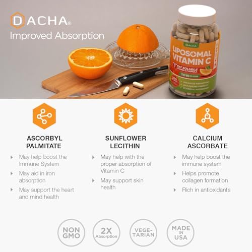 DACHA Vitamina C Liposomal Natural - 1700mg, 200 Cápsulas, Refuerza el Sistema Inmunológico y Colágeno, Alta Absorción, Vegetariano y Vegano - imagen 6