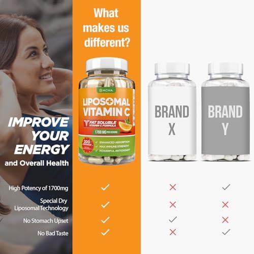 DACHA Vitamina C Liposomal Natural - 1700mg, 200 Cápsulas, Refuerza el Sistema Inmunológico y Colágeno, Alta Absorción, Vegetariano y Vegano - imagen 7