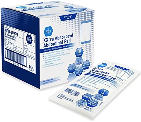 MED PRIDE Almohadillas Abdominales Estériles Ultra Absorbentes [Paquete de 50] - 5”x9” Individualmente Envueltas, Sin Látex y No Adherentes para - imagen 1