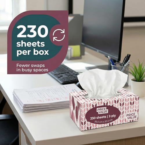 Pañuelos Faciales Price Value, Suaves y Resistentes - 8 Cajas, 230 Hojas por Caja (Total 1,840 Hojas), Ideal para Hogar, Oficina y Viajes - imagen 5