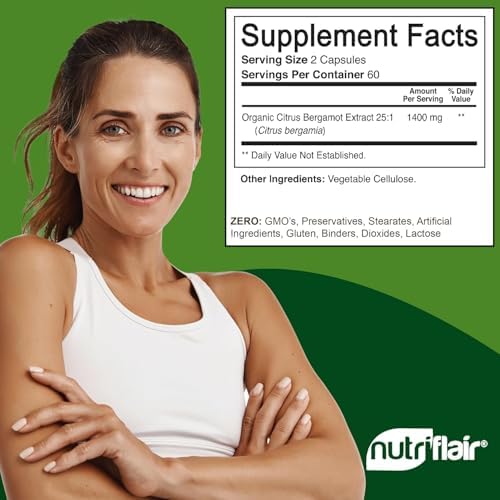 NutriFlair Bergamota Cítrica Orgánica 1400mg, 120 Cápsulas - Suplementos Naturales para la Salud del Corazón - No GMO - imagen 2