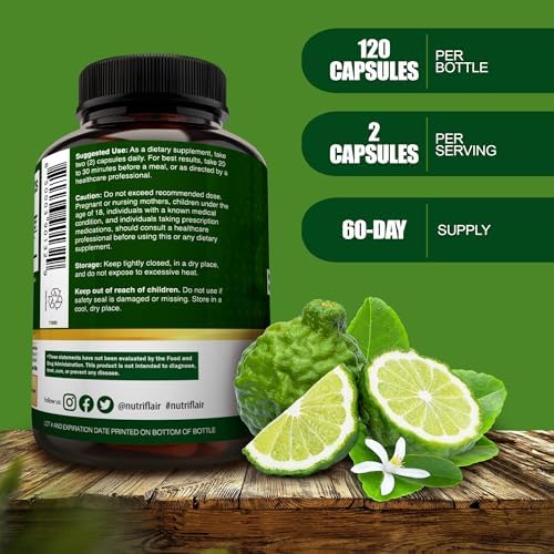 NutriFlair Bergamota Cítrica Orgánica 1400mg, 120 Cápsulas - Suplementos Naturales para la Salud del Corazón - No GMO - imagen 3