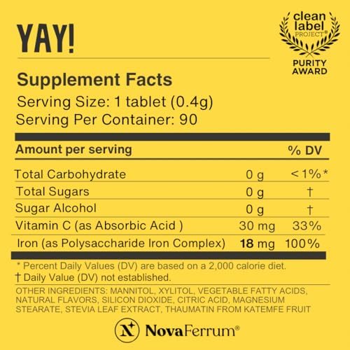 Suplemento de Hierro Masticable NovaFerrum Yay para Niños y Adultos a Partir de 4 Años | 18mg de Hierro | 90 Porciones | Sin Azúcar | Vegano | Sin - imagen 3