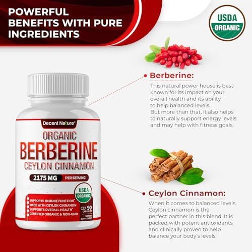 Berberina Orgánica con Canela de Ceilán 2175mg - Suplemento Premium, Extracto de Alta Pureza, USDA Orgánico, Apoyo al Sistema Inmunológico, Complejo - imagen 3