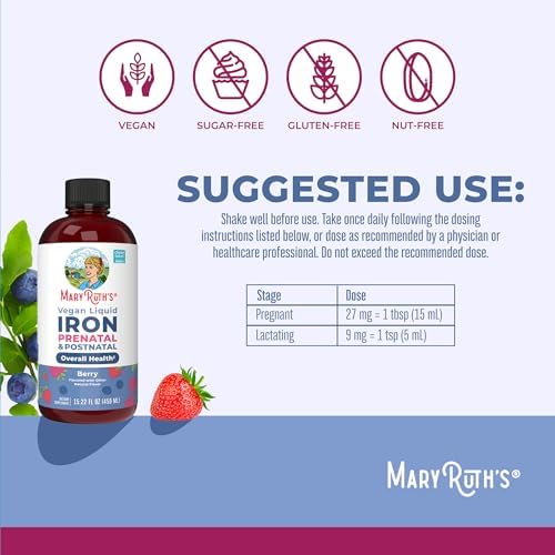 Suplemento de Hierro Líquido MaryRuth’s Prenatal y Postnatal | Con Ferrochel | Producción de Glóbulos Rojos | Sin Azúcar | Vegano | No GMO | Sin - imagen 3