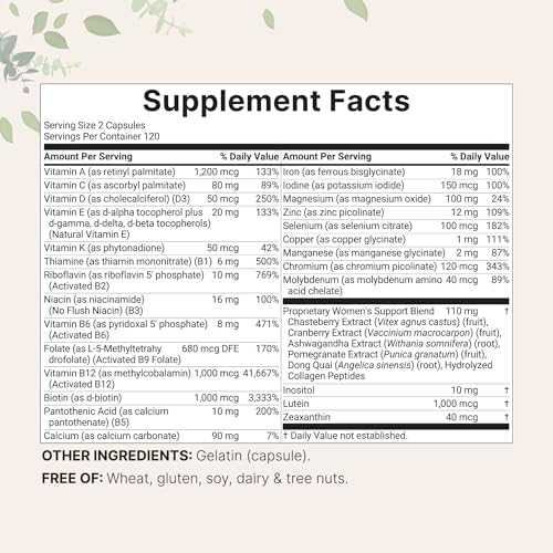 Multivitamínico Metilado Puro para Mujeres Micro Ingredients, 240 Cápsulas | Fórmula 32 en 1 con Vitaminas B, C, D + Hierro, Metilfolato y Más | - imagen 2