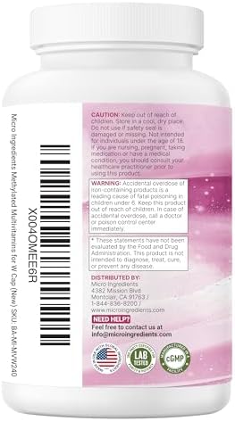 Multivitamínico Metilado Puro para Mujeres Micro Ingredients, 240 Cápsulas | Fórmula 32 en 1 con Vitaminas B, C, D + Hierro, Metilfolato y Más | - imagen 8