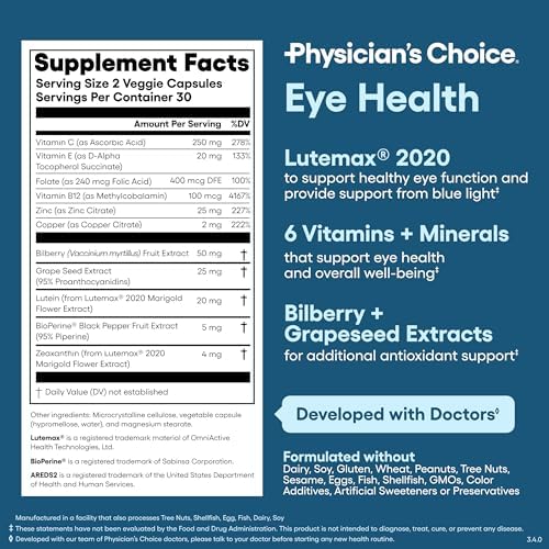 Physician's Choice Salud Ocular - Luteína, Zeaxantina y Extracto de Arándano - Apoya la Fatiga Ocular, Ojos Secos y Salud Visual - Mezcla de - imagen 6