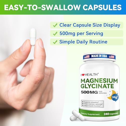 Glicinato de Magnesio 500mg por Cápsula – 240 Cápsulas – Suplemento de Magnesio de Alta Absorción para Relajación, Calma y Soporte Muscular – Suave - imagen 8