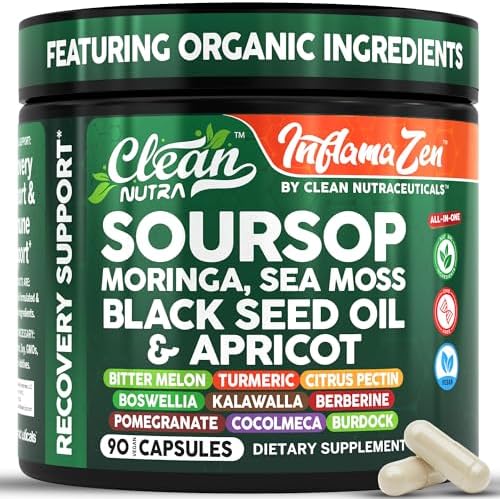 Suplemento Clean Nutra de Soursop, Moringa, Musgo Marino, Aceite de Semilla Negra, Berberina, Cúrcuma, Resveratrol, Quercetina y Más - 90 Cápsulas - imagen 1
