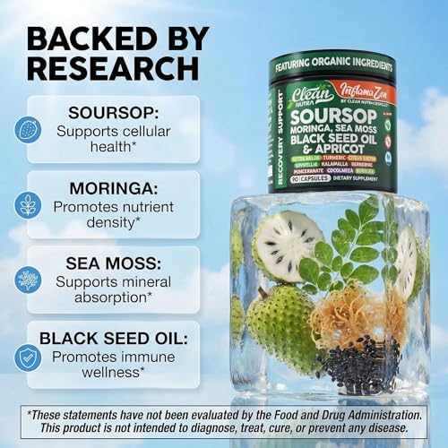 Suplemento Clean Nutra de Soursop, Moringa, Musgo Marino, Aceite de Semilla Negra, Berberina, Cúrcuma, Resveratrol, Quercetina y Más - 90 Cápsulas - imagen 3