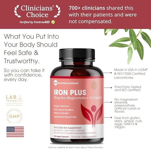 Suplemento de Hierro para Mujeres - Hierro Bisglicinato Quelado 25mg con Vitamina C, B6, B12 y Ácido Fólico - Apoya la Deficiencia de Hierro, Salud - imagen 5