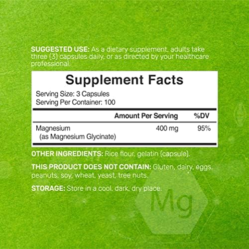 Glicinato de Magnesio 400mg, 300 Cápsulas | 100% Quelado para Fácil Absorción | Suplemento Mineral Esencial para Músculos, Sueño y Salud Cardiaca* - imagen 2