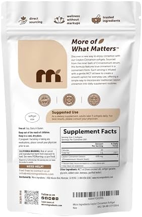 Ceylon Cinnamon de Micro Ingredients, 300 Softgels | Suplementos de Canela con Aceite MCT | Sin OGM, Libre de Gluten - imagen 7