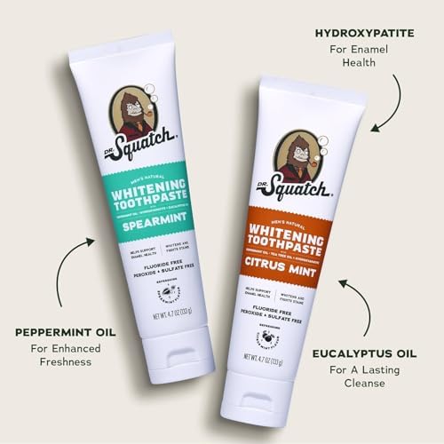 Pasta de Dientes Dr. Squatch Hydroxiapatita Blanqueadora - Natural y Sin Flúor - Soporte para Esmalte - Set Día y Noche - Menta Cítrica y Menta, (4.7 - imagen 2