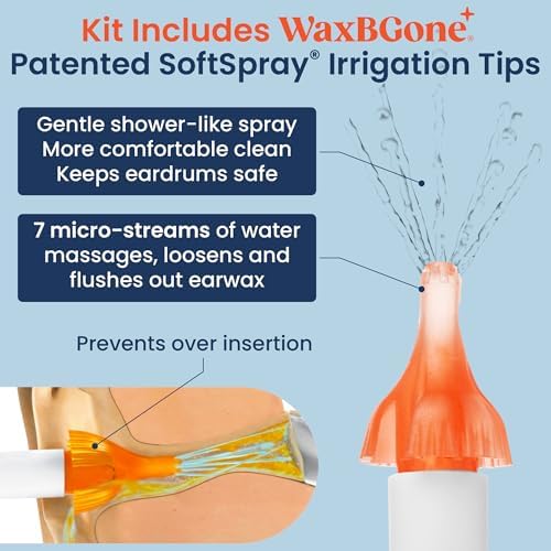 Kit de Remoción de Cerumen WaxBGone con Puntas de Irrigación SoftSpray, Pulverizador 4X y Cuenca para Oídos - Kit de Limpieza Seguro y Suave para - imagen 5