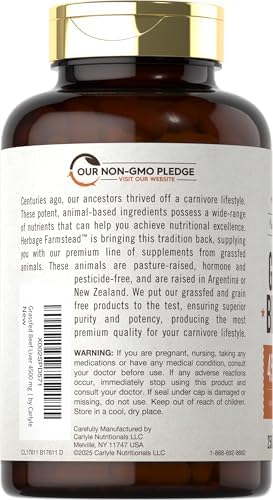 Cápsulas de Hígado de Res Alimentado con Pasto Carlyle | 4500mg | 250 Contenido | Suplemento Deshidratado | Sin OGM, Sin Gluten | Herbage Farmstead - imagen 3