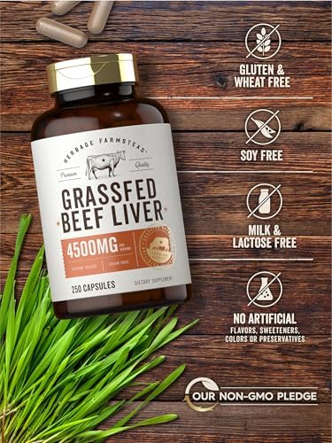 Cápsulas de Hígado de Res Alimentado con Pasto Carlyle | 4500mg | 250 Contenido | Suplemento Deshidratado | Sin OGM, Sin Gluten | Herbage Farmstead - imagen 5