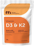 Micro Ingredients Vitamina D3 2,000 UI + K2 MK-7 50 mcg, 300 Cápsulas Blandas | Con Aceite de Coco | Fórmula 2 en 1, Fácil de Tragar, No OGM - imagen 1