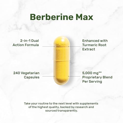 Suplemento DEAL Berberina Max con Cúrcuma, 5000 mg por porción, 240 Cápsulas Vegetarianas | Berberina HCl con Extracto de Raíz de Cúrcuma | No GMO - imagen 3