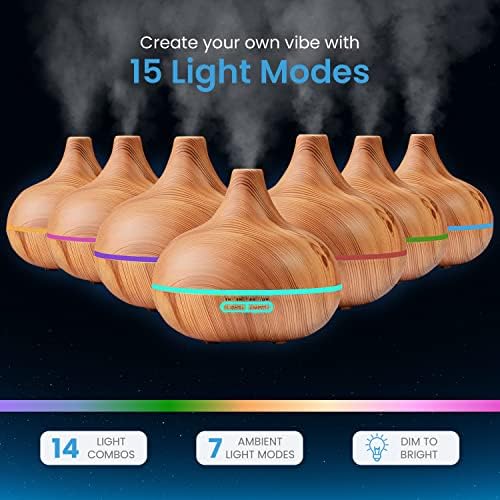 Difusor de Aromaterapia Ultimate y Set de Aceites Esenciales - Ultrasonido, 10 Aceites, 4 Temporizadores, 7 Luces Ambientales, Grado Terapéutico - imagen 2