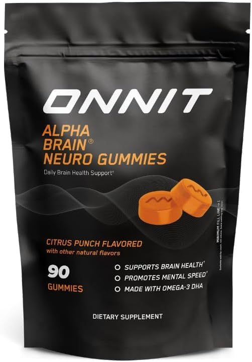 Gomitas ONNIT Alpha Brain Neuro Focus, Veganas y No OGM, con Omega-3, Luteína, Zeaxantina y Cafeína, Suplemento para Cerebro y Enfoque, Sabor - imagen 1